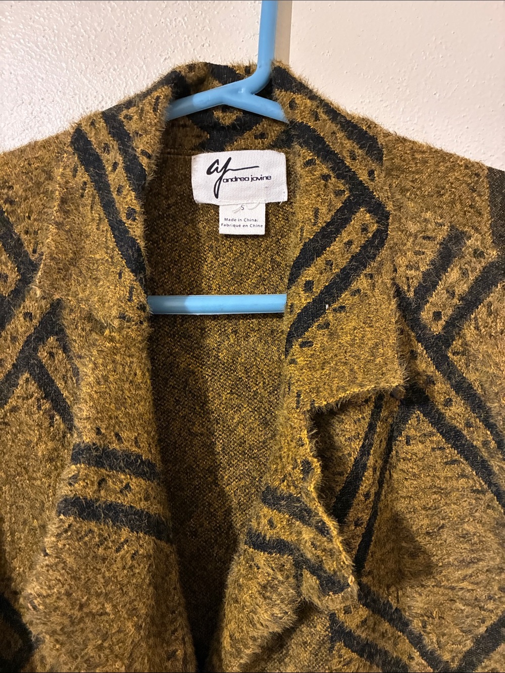 Andrea Jovine Mustard and Black Geometric Open-Front Cardigan